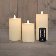 stompkaars rustiek wax bewegende vlam oplaadbaar met afstandsbediening en usb kabel 10/12.5/15x7.5cm wit set van 3