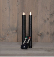 dinerkaars rustiek wax bewegende vlam oplaadbaar met afstandsbediening en usb kabel 23cm zwart 2 stuks