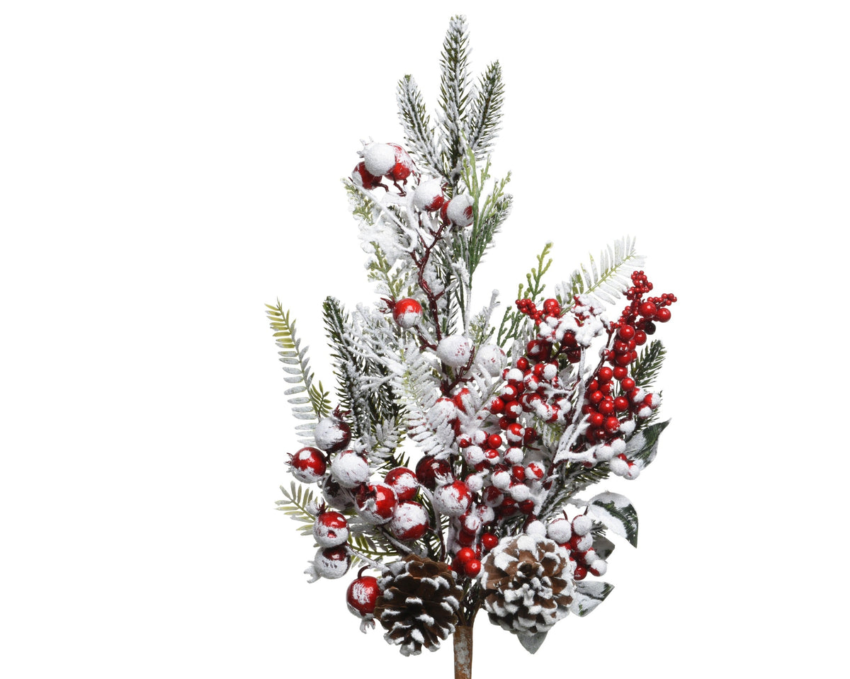 r/w berry spray snowy red berries binnen groen/kleur(en) l.7cm x w.14cm x h.30cm