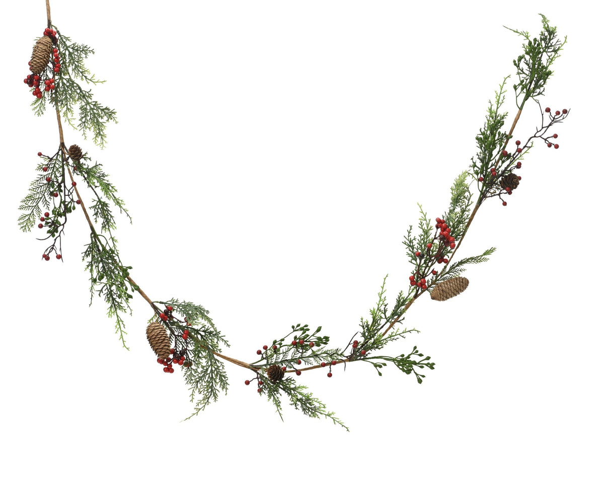 slinger red berries, pinecones binnen groen/rood d.4cm x l.180cm