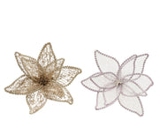 poinsettia op clip organza glitters, sequins 2col ass assortie d.20cm