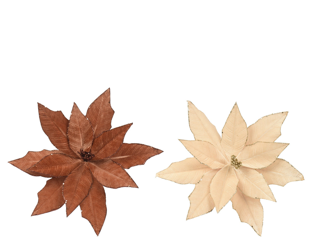 poinsettia op clip polyester fluweel glitter glitter center w glitter edge 2col ass assortie d.35cm x h.10cm