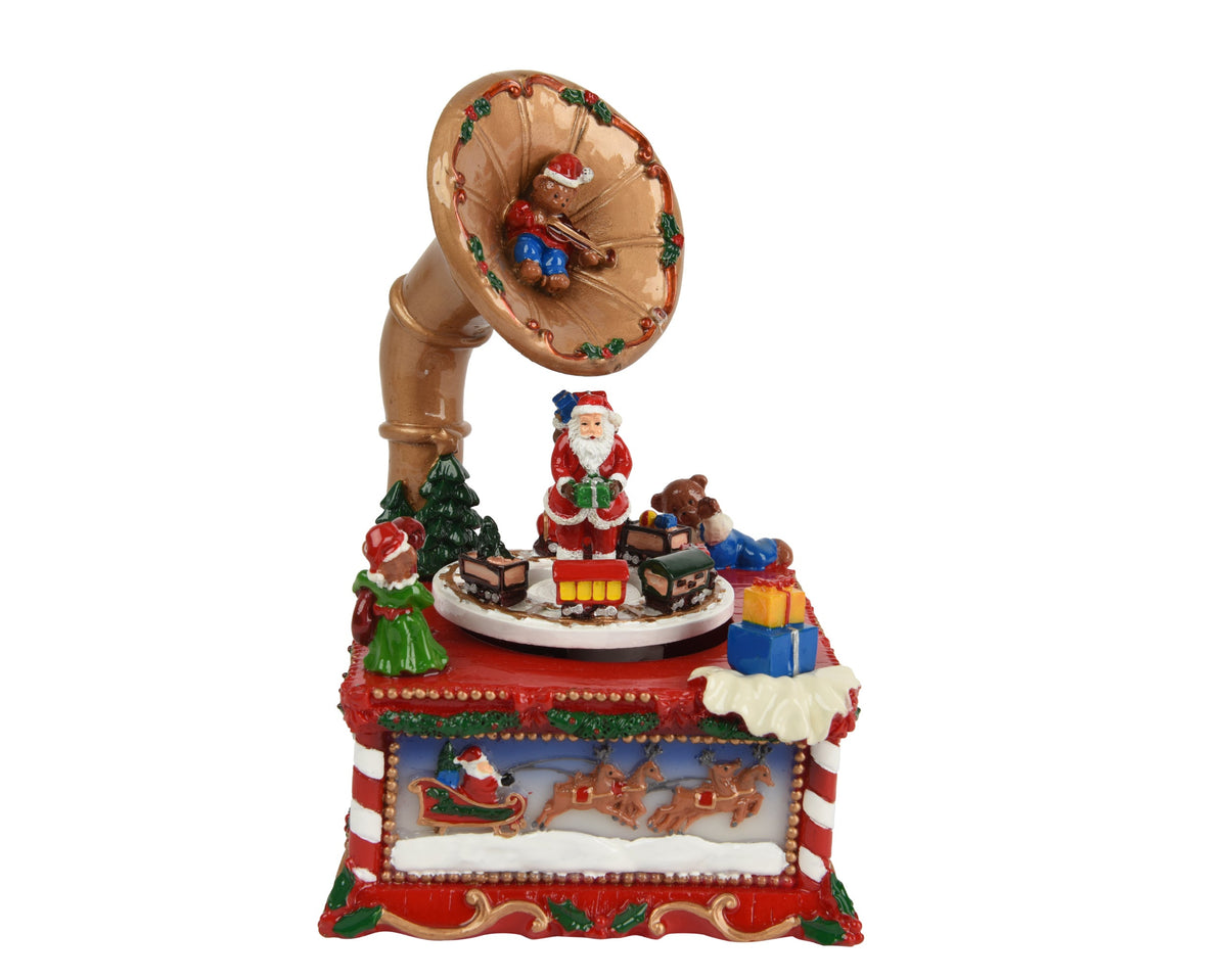 muziekdoos polyresin gramophone rood/kleur(en) l.11.5cm x w.11.5cm x h.18.5cm