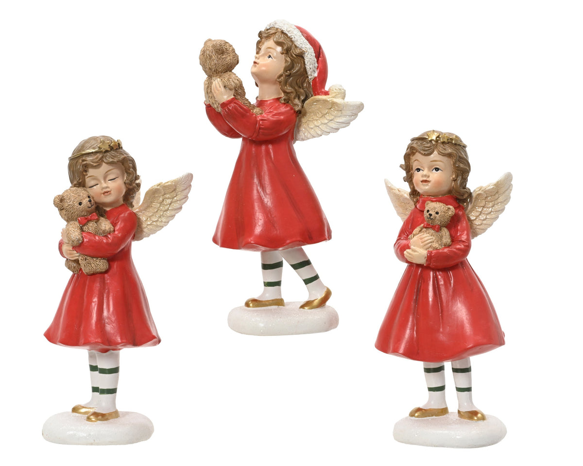 engel polyresin standing 3ass rood/kleur(en) l.8cm x w.8.5cm x h.17cm
