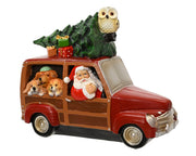 auto polyresin santa-3 dogs-xmas tree bruin/kleur(en) l.11cm x w.24cm x h.19.5cm