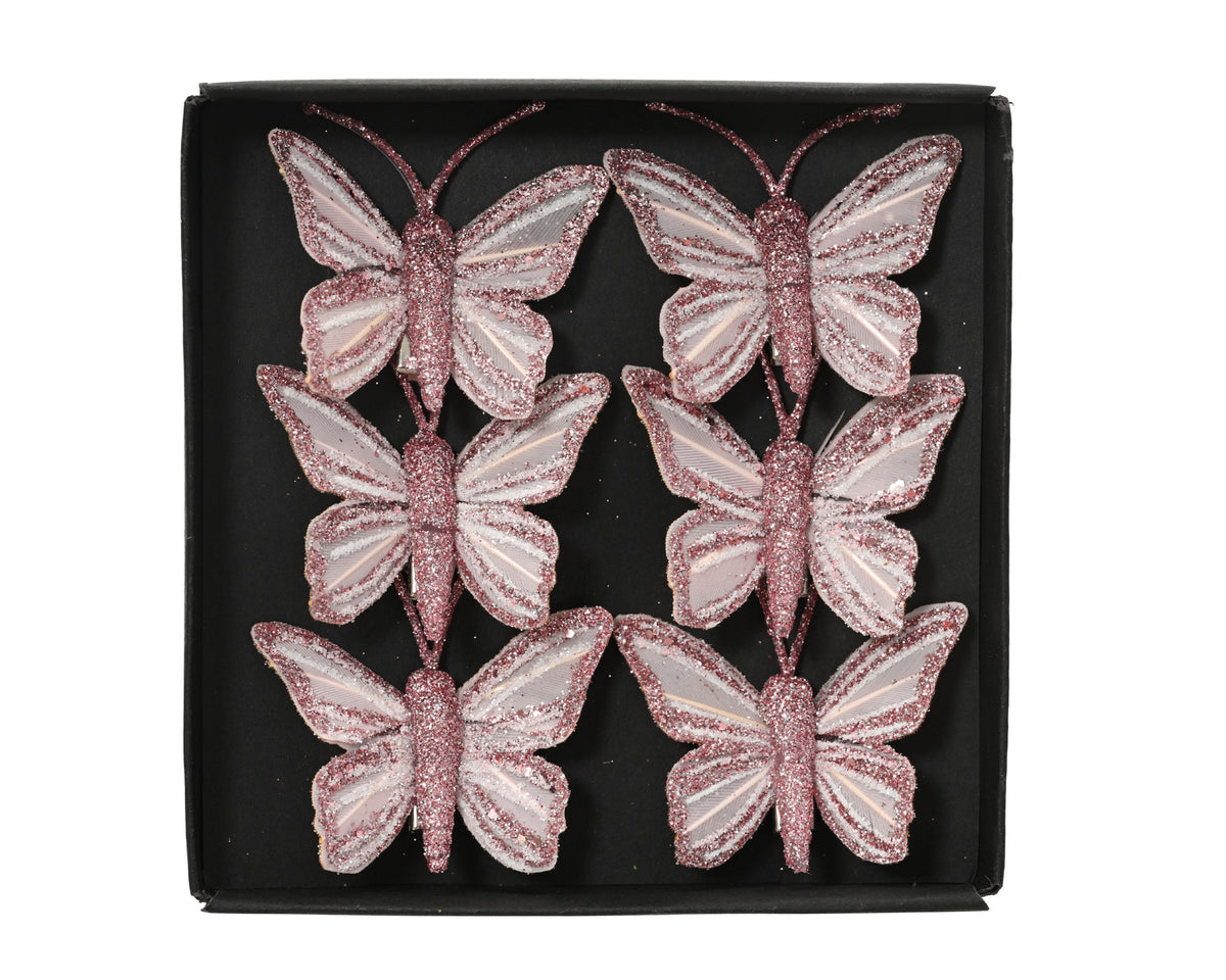 vlinder veer glitter op clip roze l.5cm x w.3.5cm x h.1cm