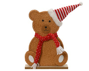 beer polyester teddy fur stripes hat, dot scarf, rectange base fsc mix 70% bruin/kleur(en) l.20cm x w.6cm x h.35cm
