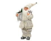 kerstman plastic polyester fabric, silver brim, belt, giftbag, green tree, plastic pinecone, foam present box wit l.29cm x w.13cm x h.45cm