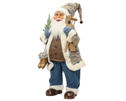 kerstman plastic polyester fabric, branch with snow and skis, gold glasses and shoes blauw/kleur(en) l.29cm x w.13cm x h.45cm
