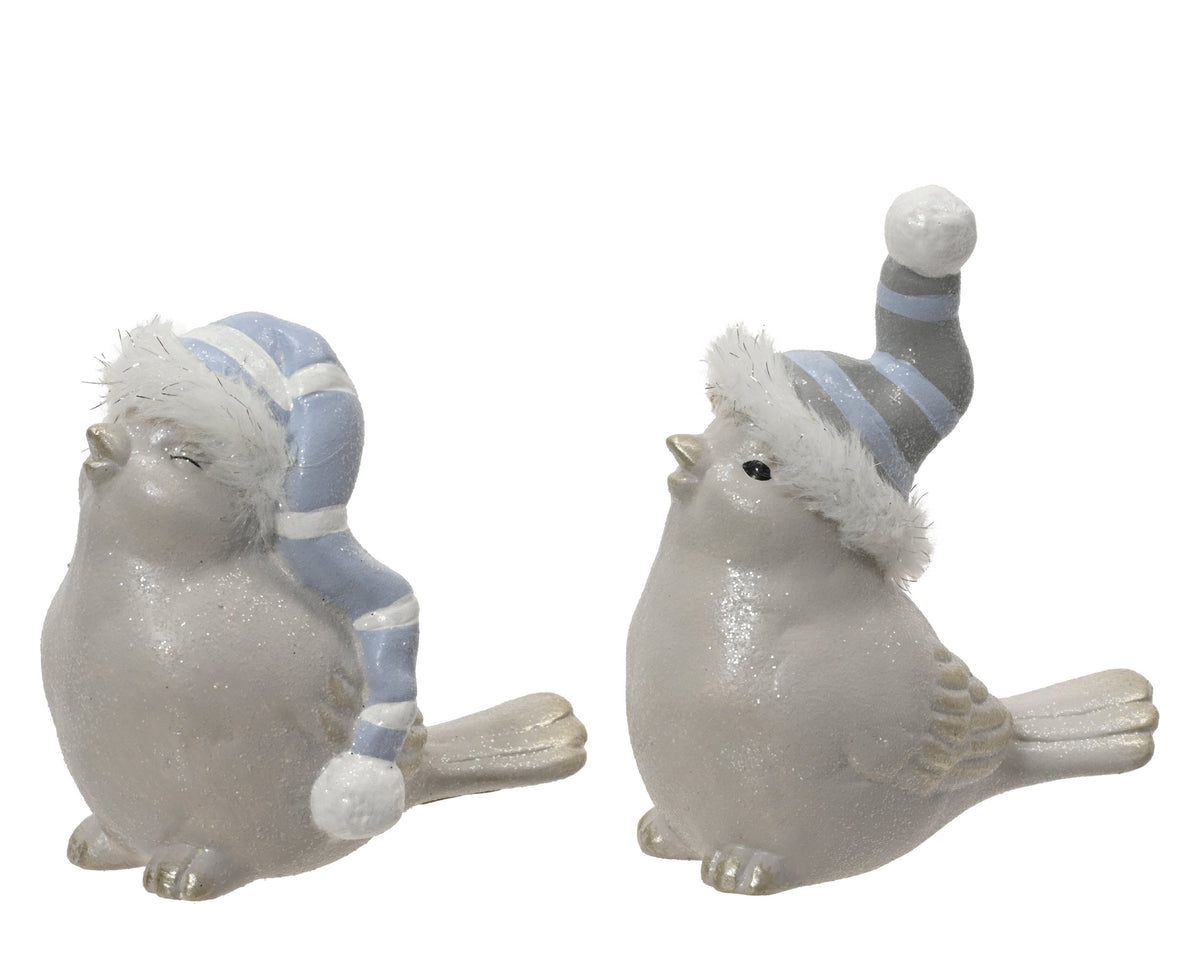 vogel terracotta with fur 2ass licht grijs l.13.5cm x w.7.5cm x h.15.5cm