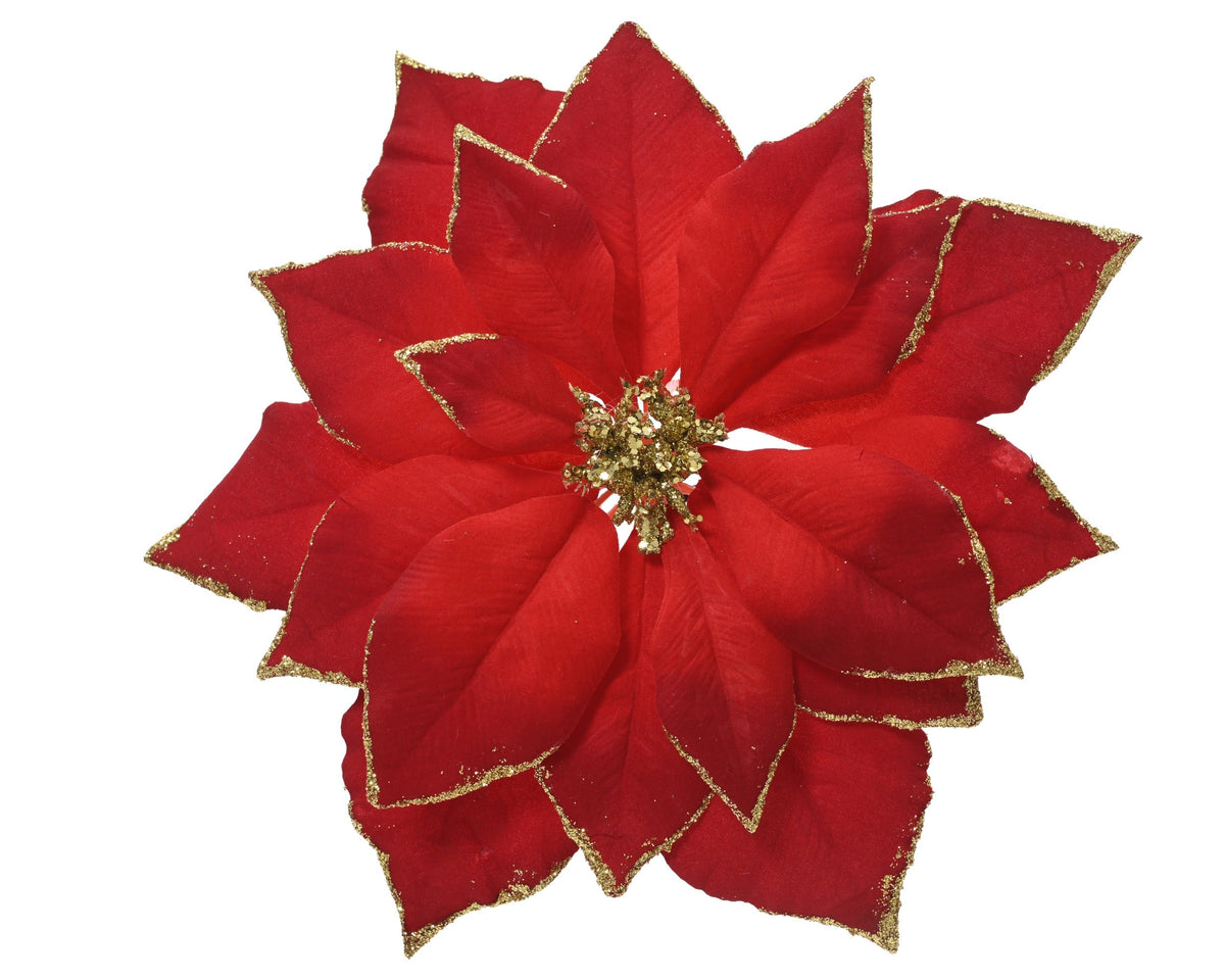 poinsettia op clip polyester glitter finish on edges glitter edge rood/kleur(en) d.24cm x h.7cm