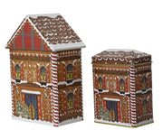 opberg blik house uv print embossed pattern bruin/kleur(en) l.10.5cm x w.6.5cm x h.21.5cm