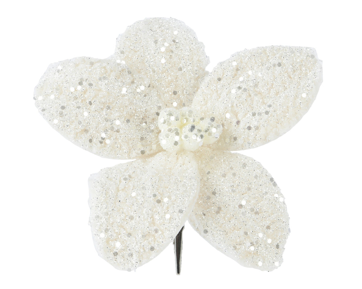 poinsettia op clip kunstbont on clip creme d.18cm x h.6cm