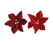 poinsettia op clip polyester fluweel glitter on the edge on clip 2col ass assortie d.28cm x h.5cm