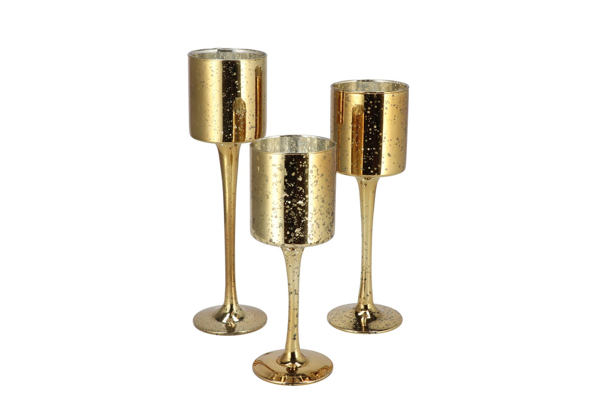 jazz gold candle holder with foot ass p/3 8x20cm