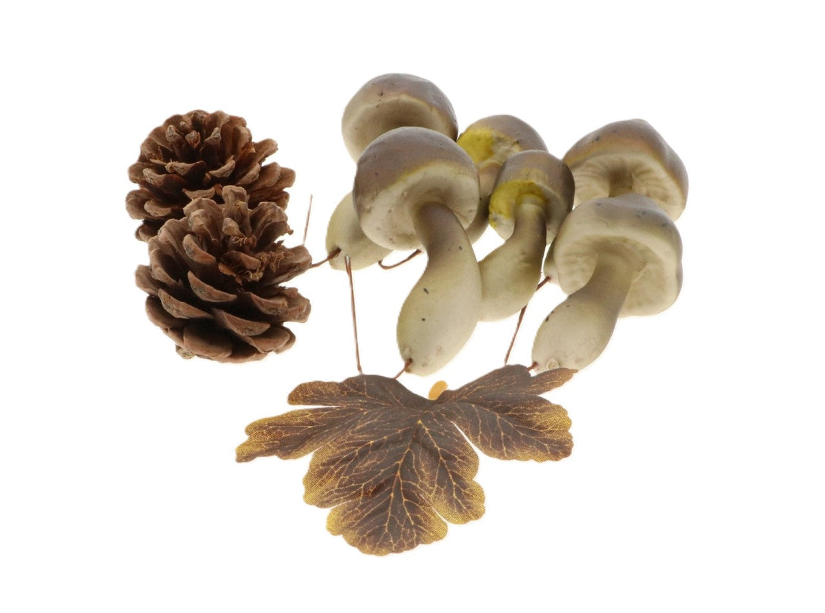 hobby mushroom+pinecone+leaf 9pcs brown