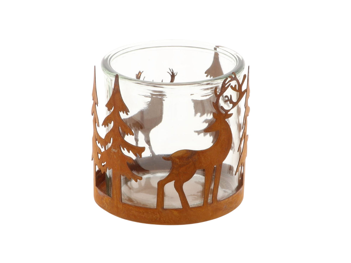 tealightholder tree/deer h10d10 rusty