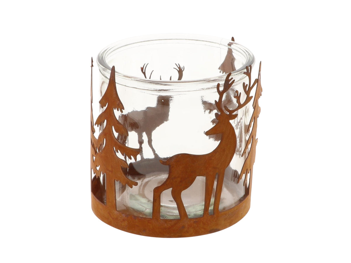 tealightholder tree/deer h12d12 rusty