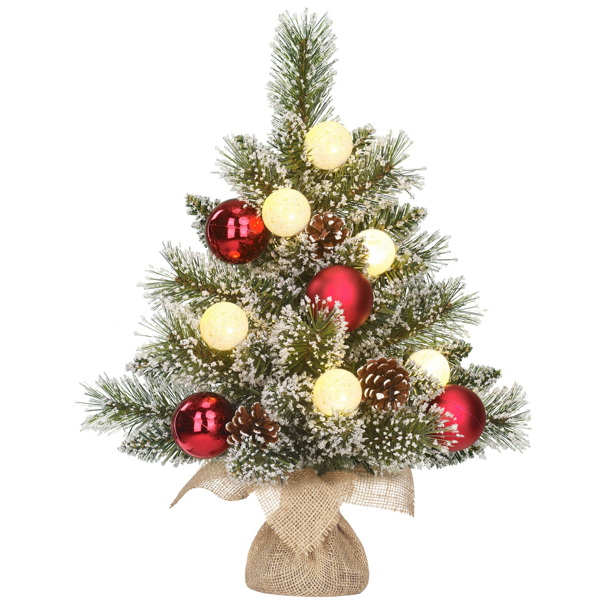 kaprun kerstboom met burlap groen frosted rood 8l tips 36 battery operated en timer - h45xd33cm