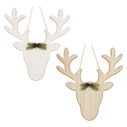 muurdecoratie hertenkop wit bruin 2 assorti fsc mix - l30xb1,5xh38cm