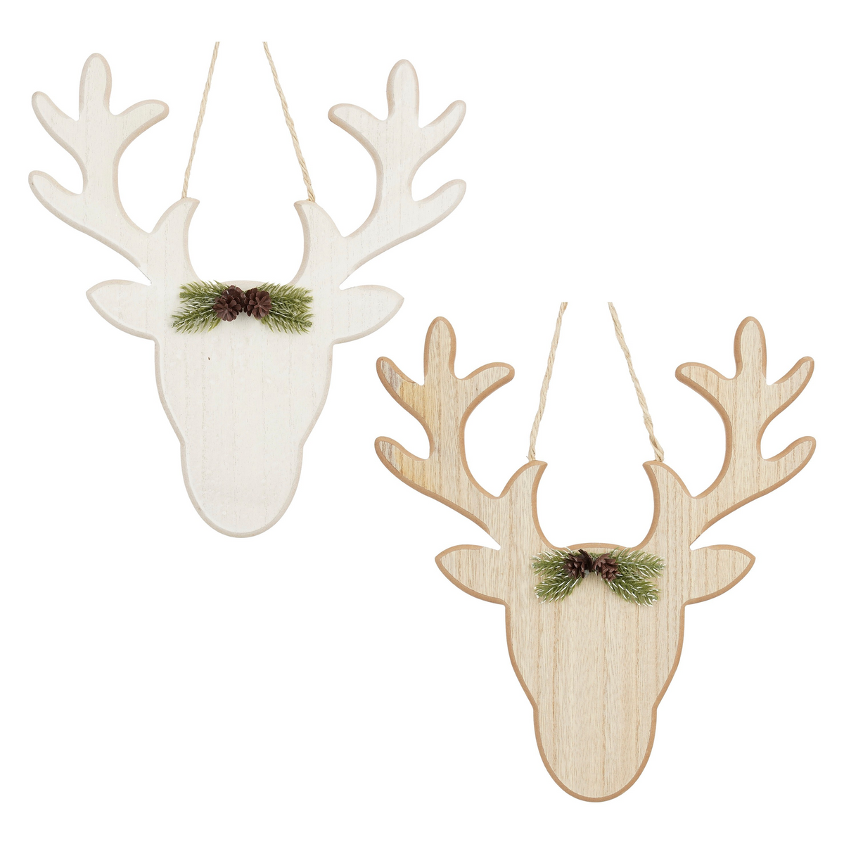 muurdecoratie hertenkop wit bruin 2 assorti fsc mix - l30xb1,5xh38cm