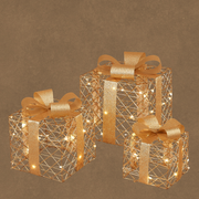 cadeau champagne warm wit 3 stuks 65 led battery operated en timer - l25xb25xh29cm