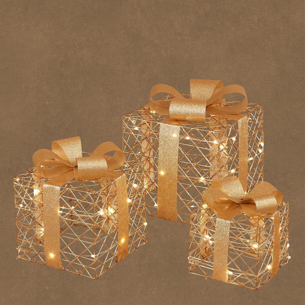 cadeau champagne warm wit 3 stuks 65 led battery operated en timer - l25xb25xh29cm