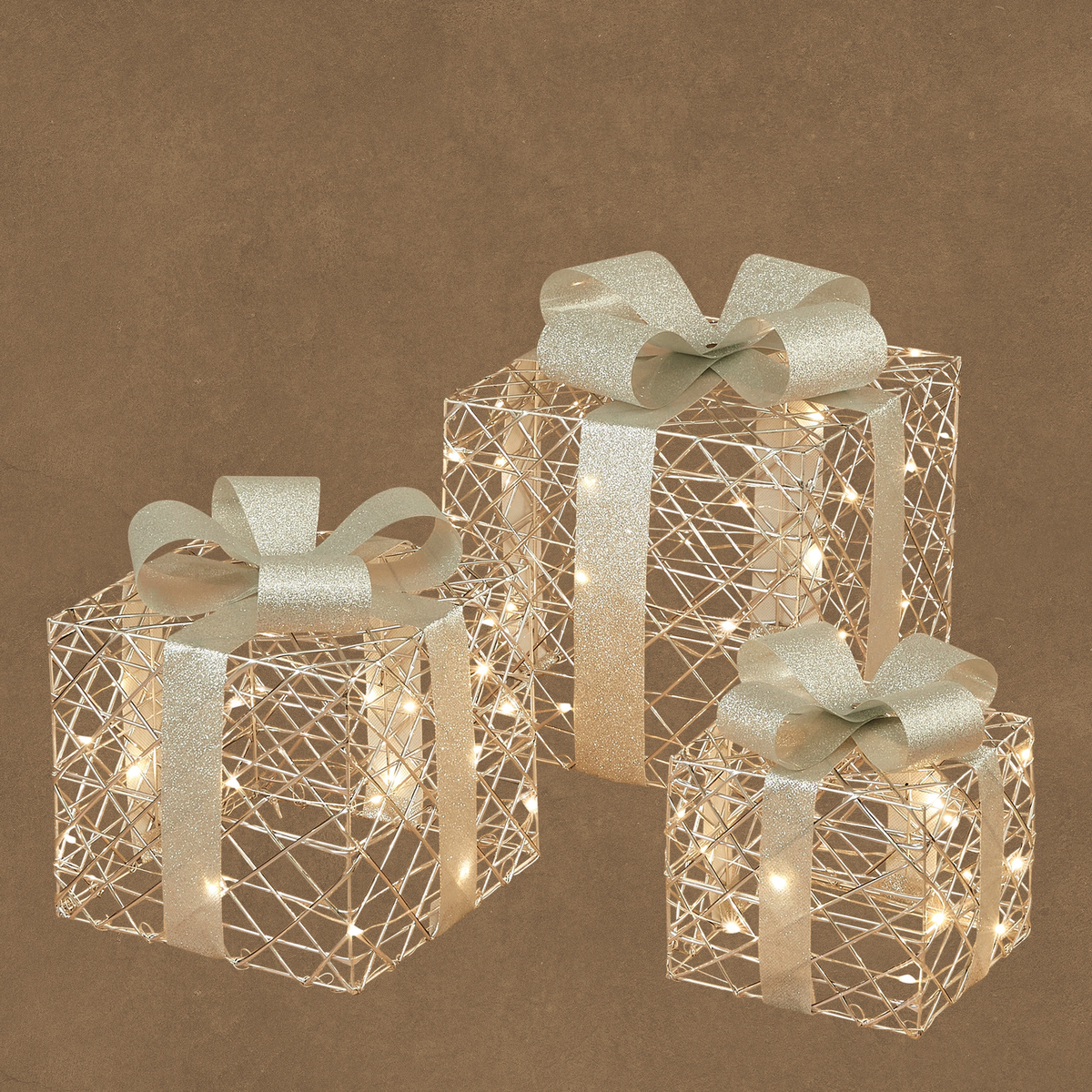 cadeau zilver warm wit 3 stuks 65 led battery operated en timer - l25xb25xh29cm