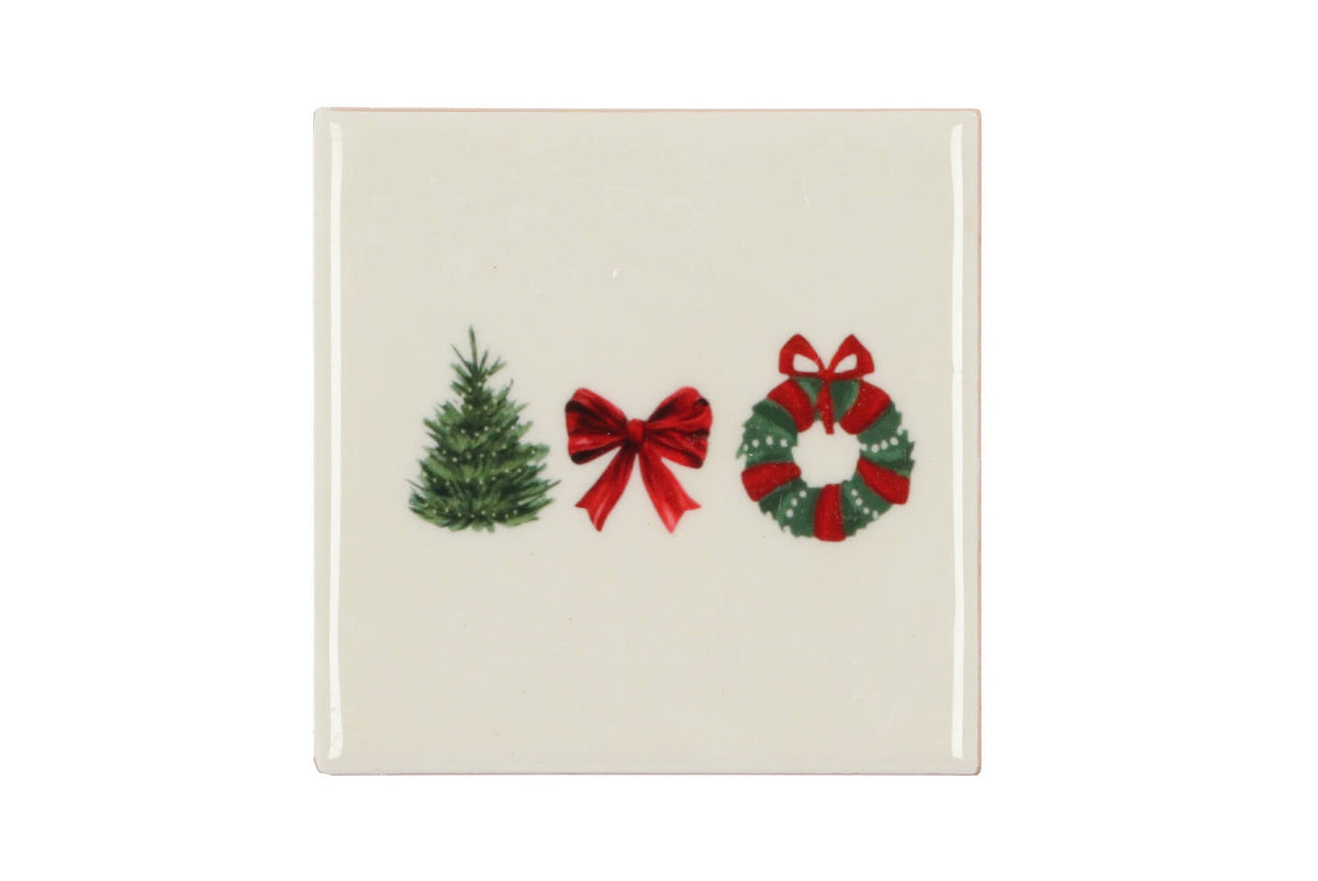 tile tree bow wreath sand 10x10x1cm