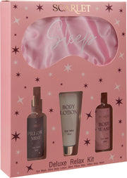 geschenkset scarlet  bodylotion, pillow mist, body was en oogmasker s/4
