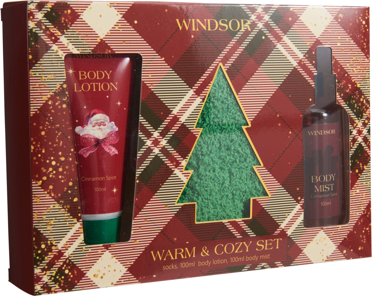 geschenkset windsor warm&cozy,bodymist bodylotion,sokken s/3