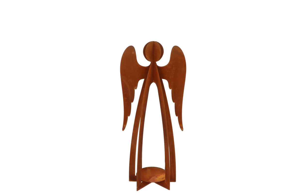 rusty rust angel with candle holder 13x10x26cm