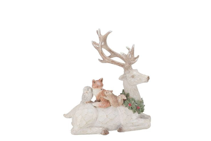 lesly x-mas white resting deer 23x9x27