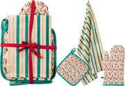 keukentextiel set 3sts ovenhandschoen, pannenlap en theedoek groen kerst design