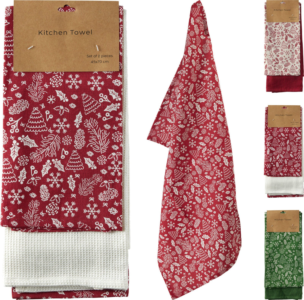 theedoek set 1x solid en 1x kerstdesign 3ass kleuren