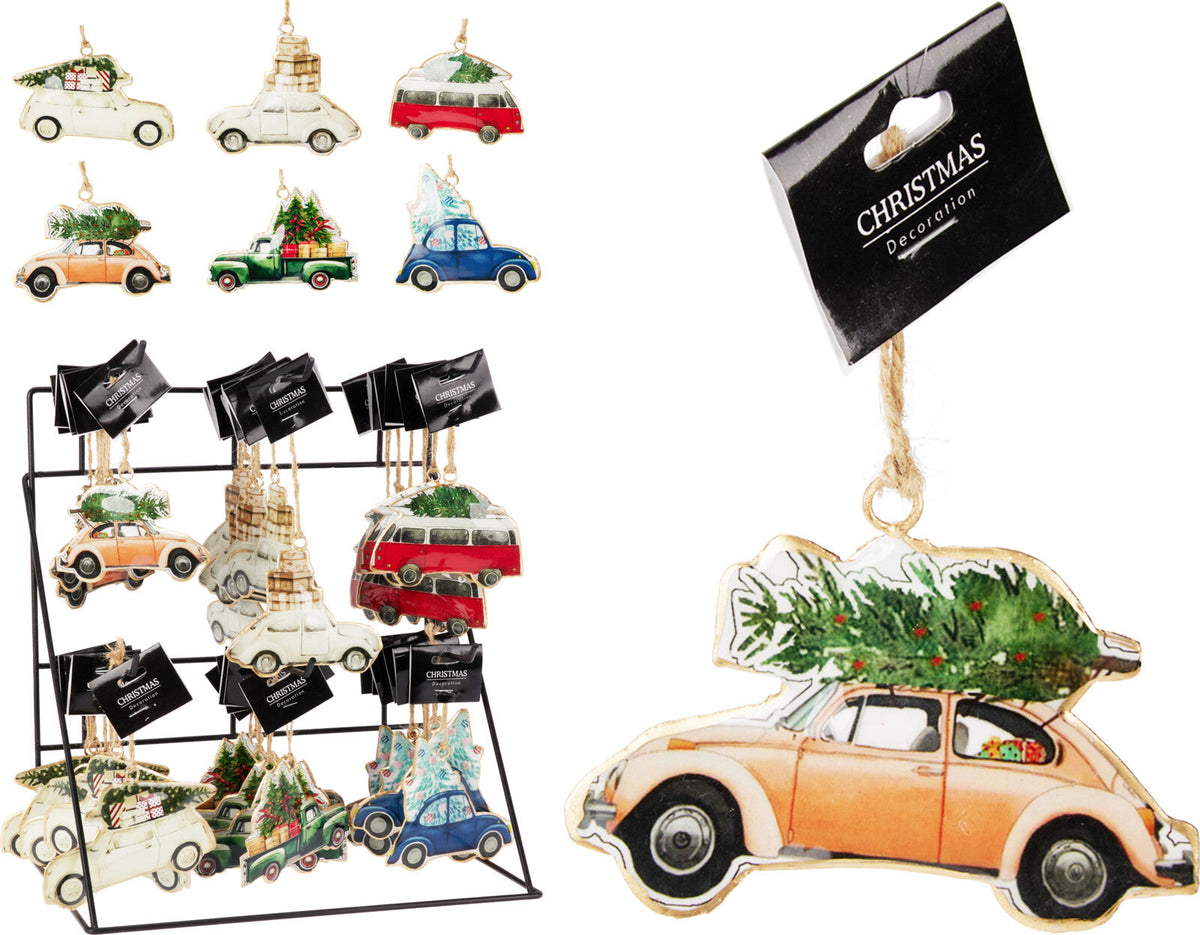 hanger kerst auto 10cm 6ass
