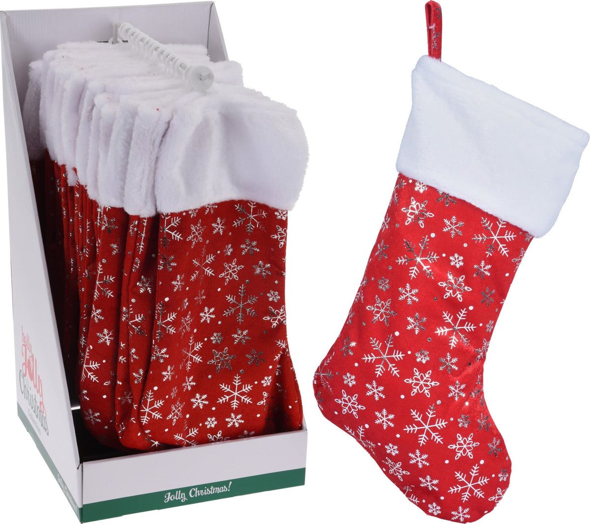 kerstsok 42cm sneeuwvlok rood-wit