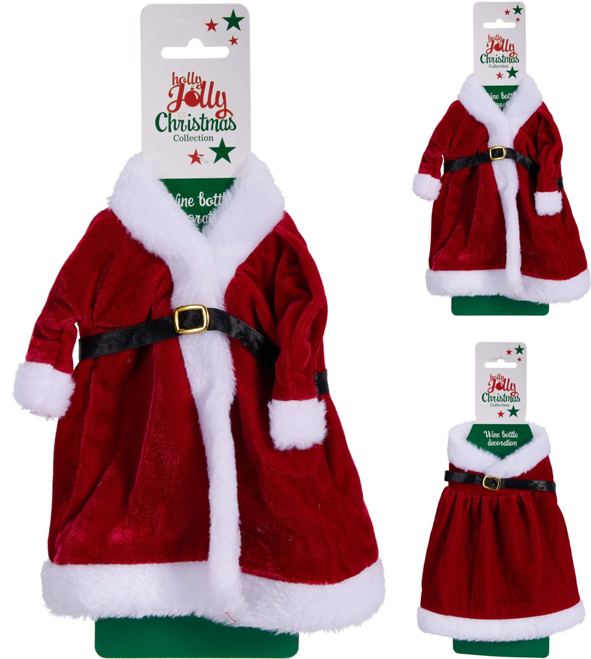 wijnfles kerst outfit 20x24cm 2ass