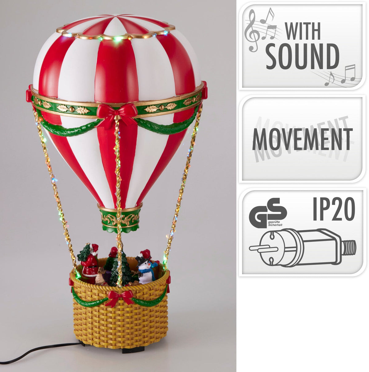 hetelucht ballon kerst led, movement en muziek 42cm