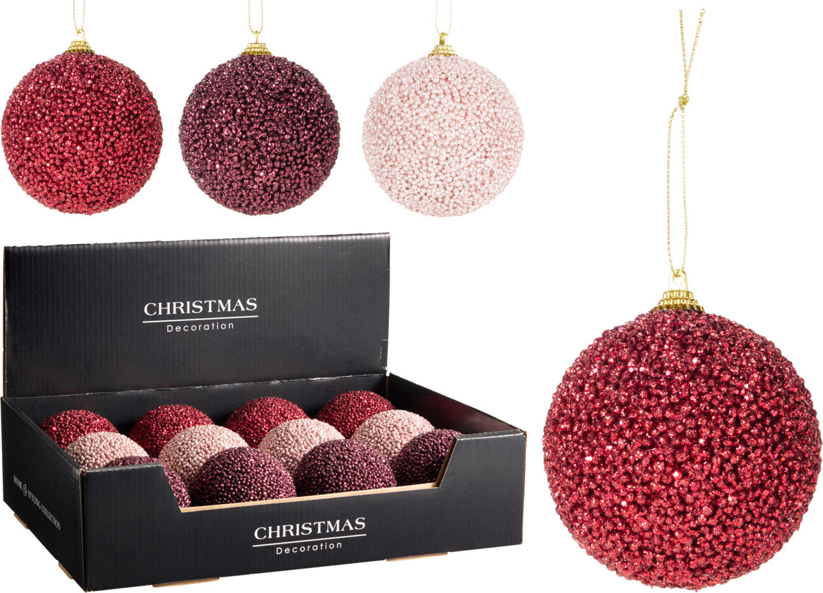 kerstbal glitter 80mm 3ass kleur