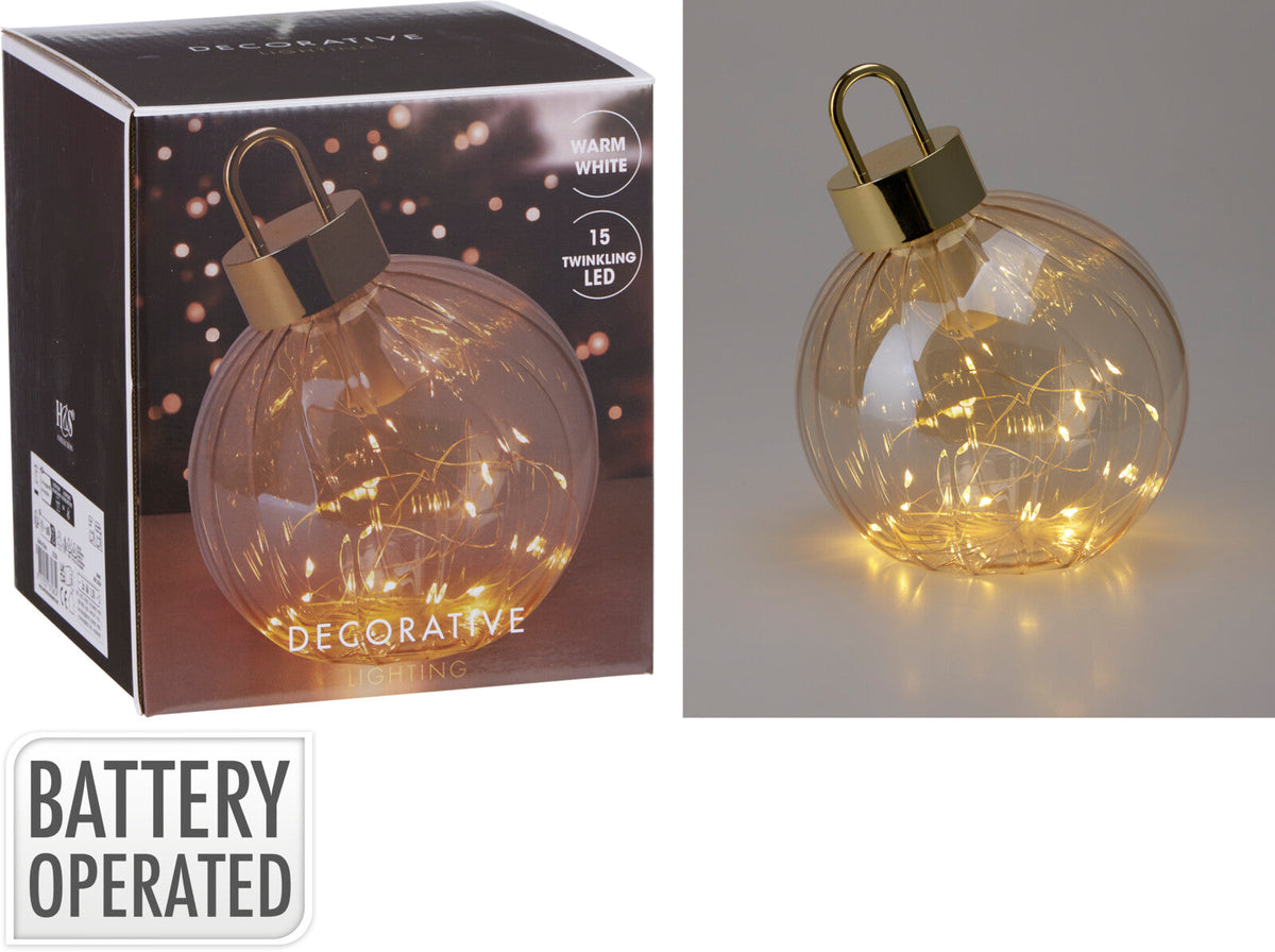 kerstbal met led 15cm amber