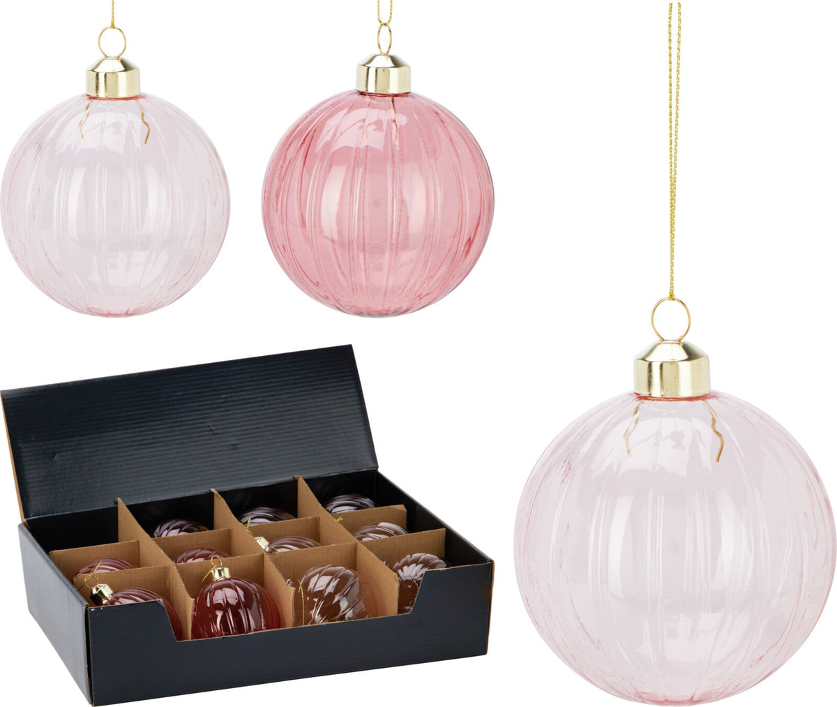 kerstbal glas 8cm 2ass roze