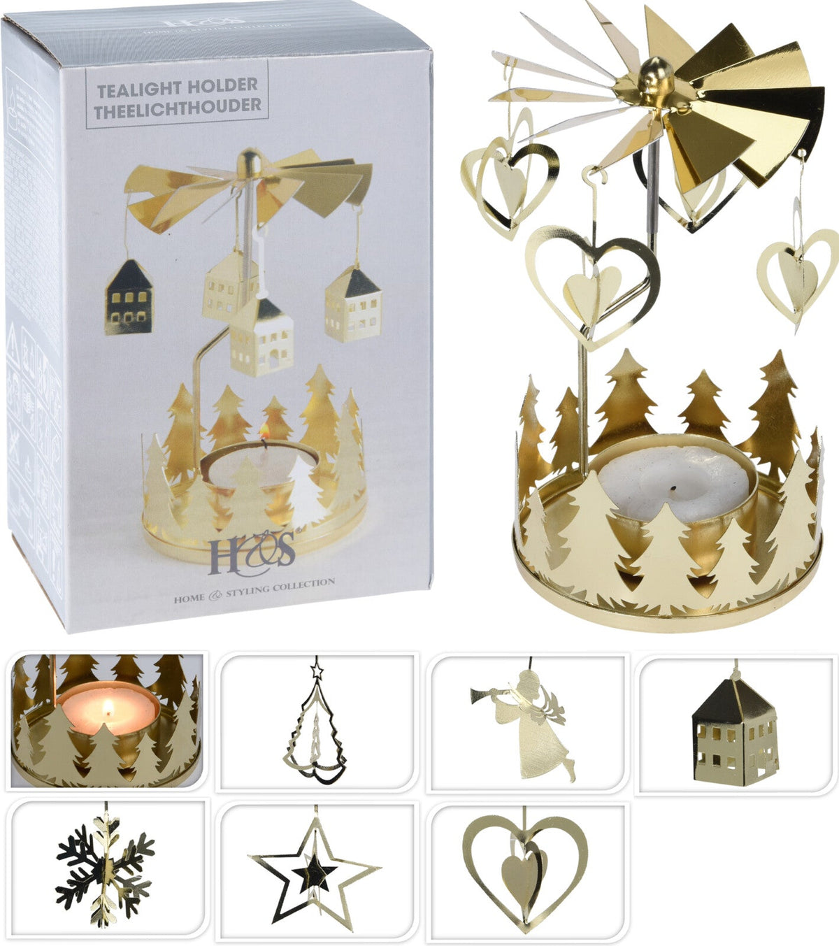 theelichthouder carrousel goud