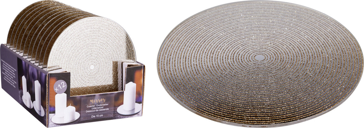 onderzetter 15cm glitter goud kl