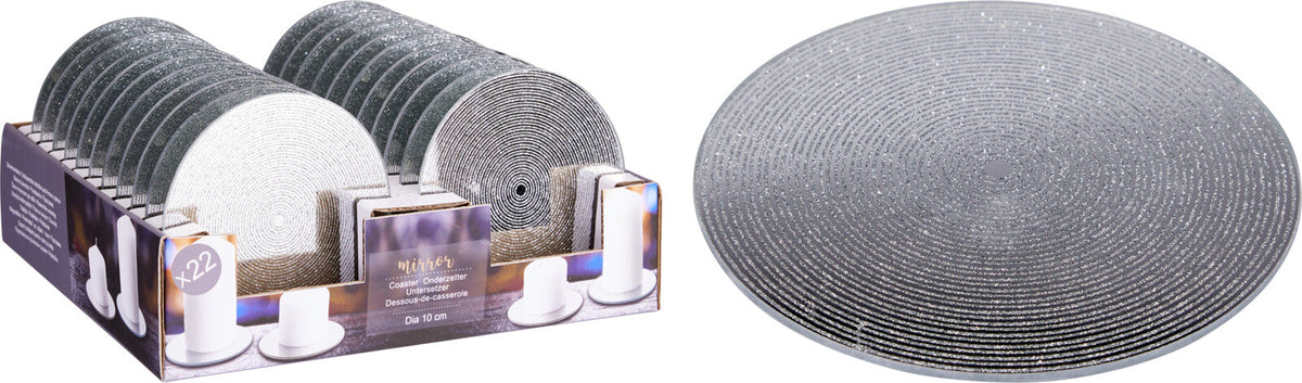 onderzetter 10cm glitter zilver