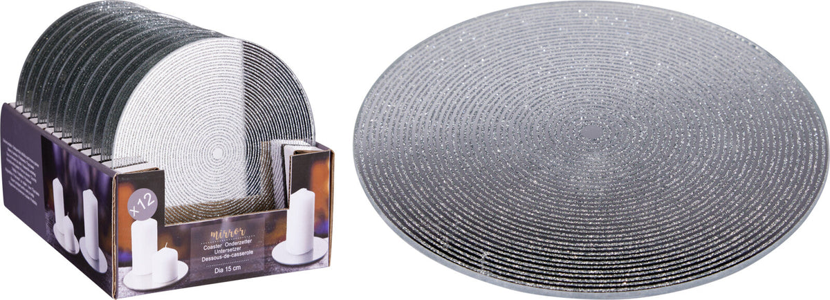 onderzetter 15cm glitter zilver