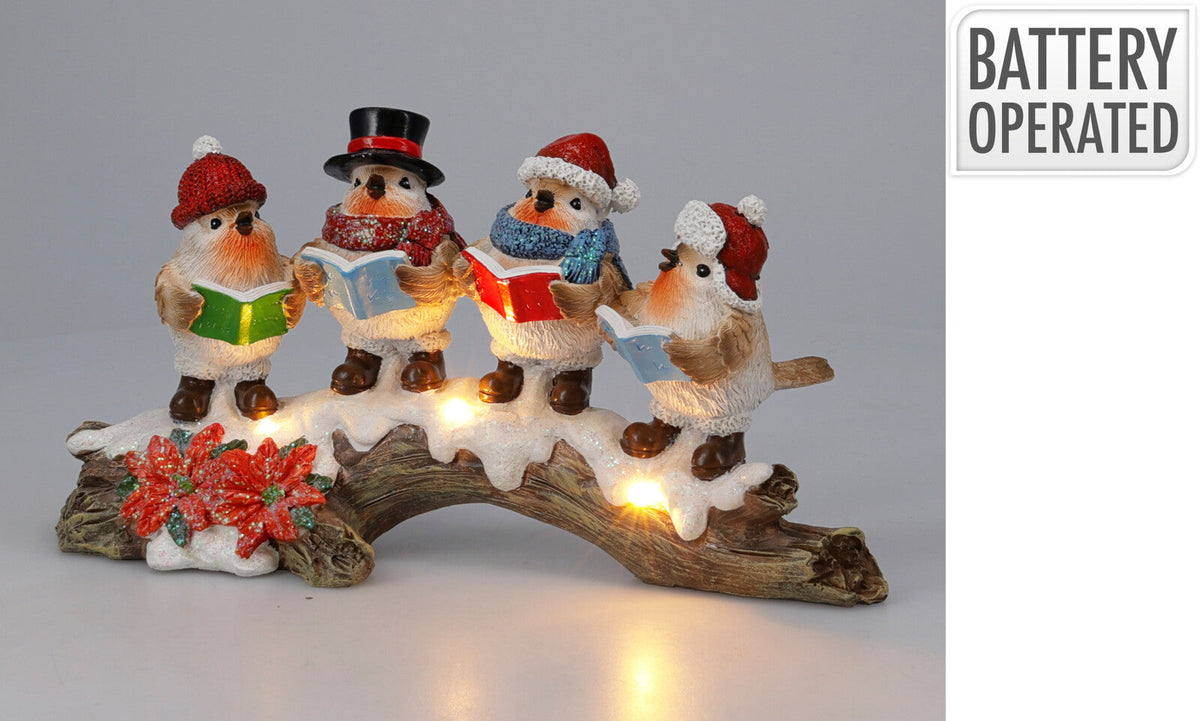 vogels op tak met led 28x11x14cm
