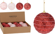 kerstbal 80mm rood wit 4ass