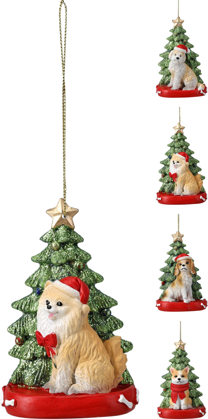 kerstboom met hond hangdeco 6x3x11cm 4ass design