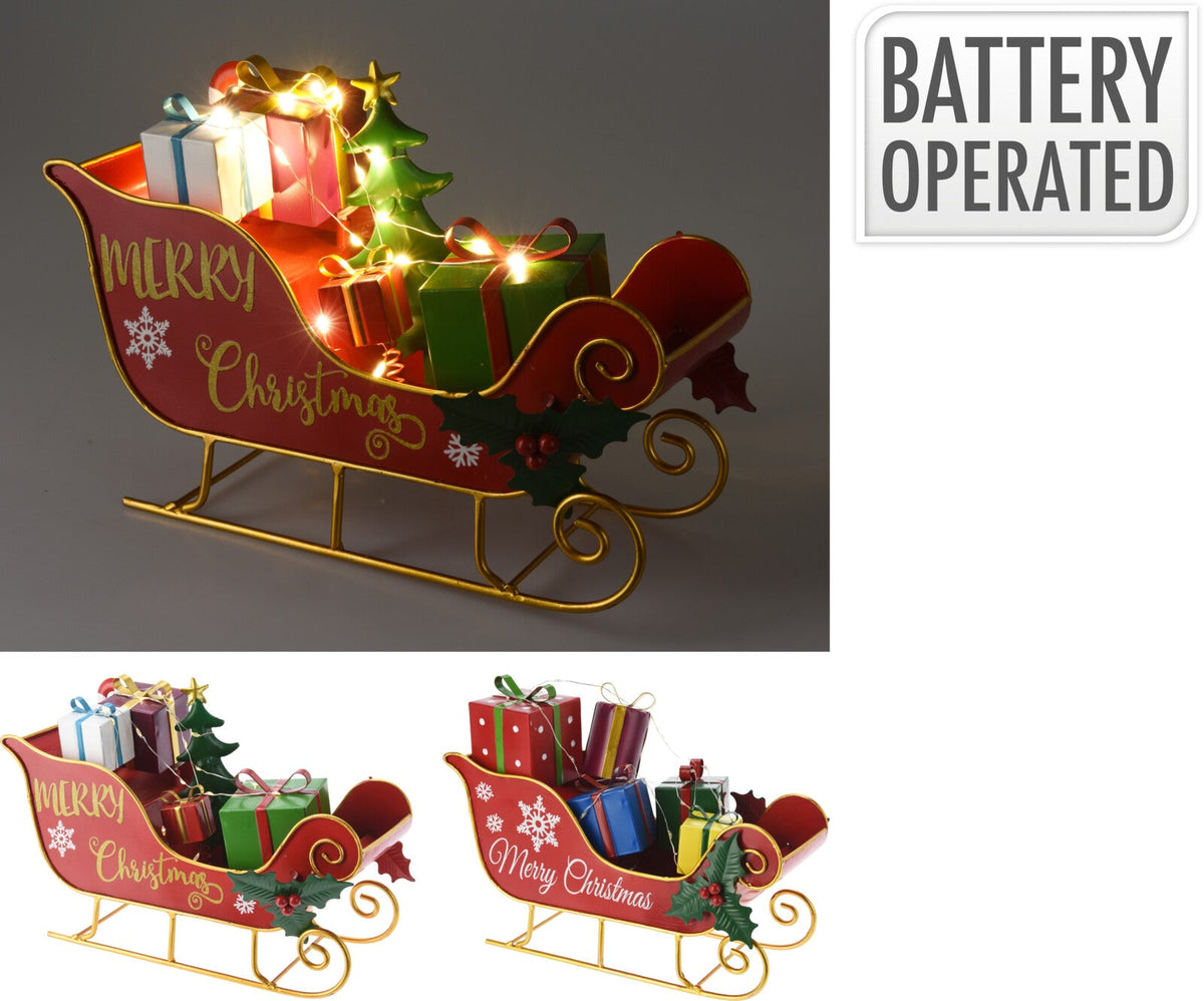 slee met cadeaus en led 20cm